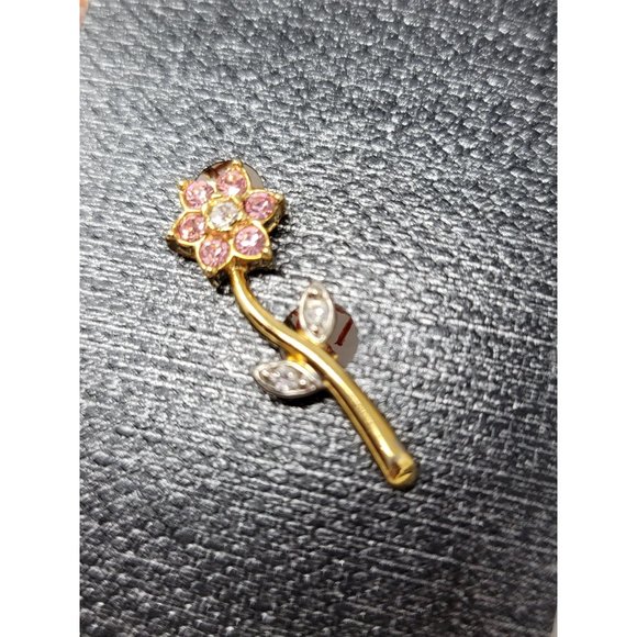 Sweet Little Pink Rhinestone Flower Pin - Picture 1 of 5